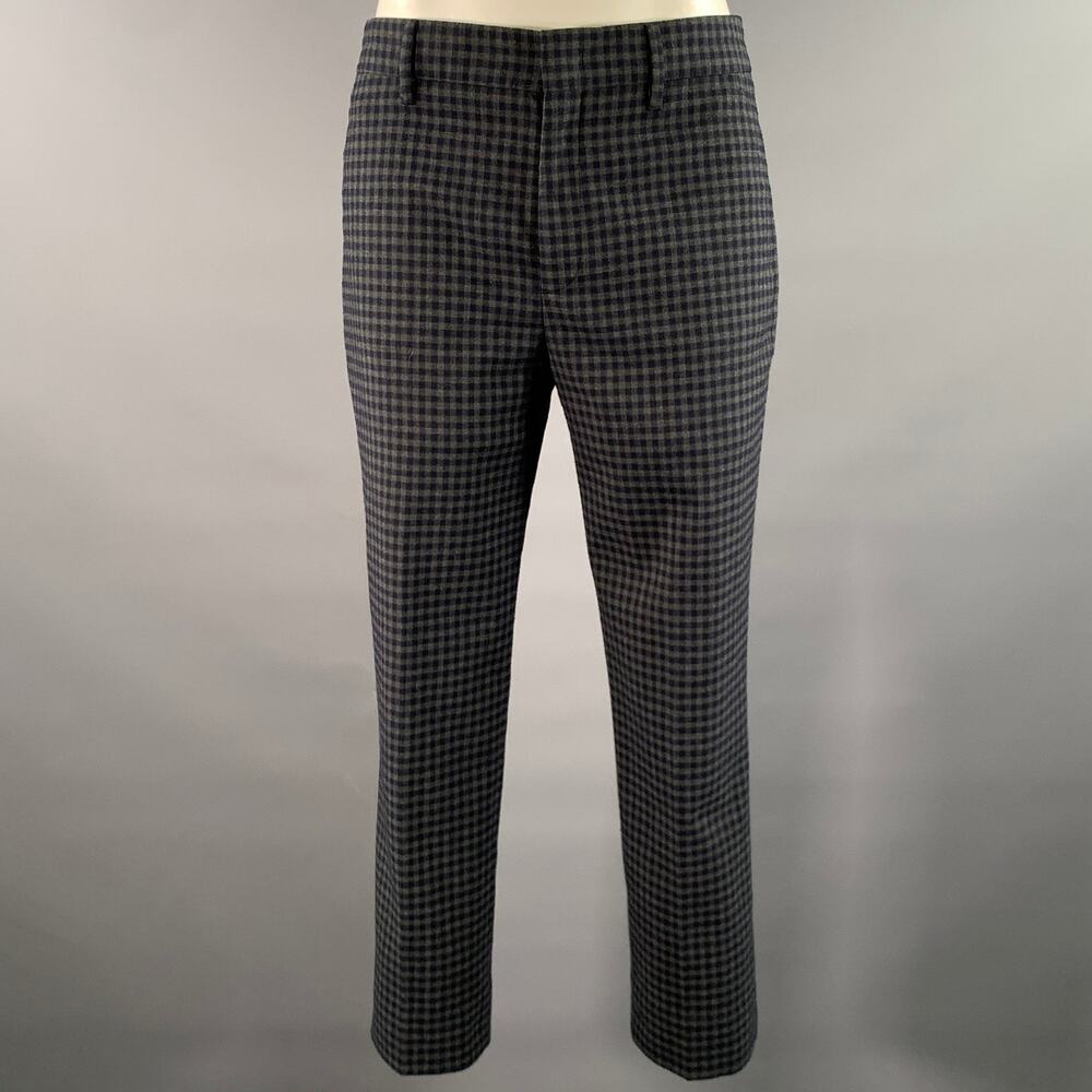 PRADA Size 2 Grey Navy Wool Blend Plaid Dress Pants